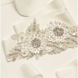 David's Bridal Ivory Floral Beaded Bridal Sash NWT